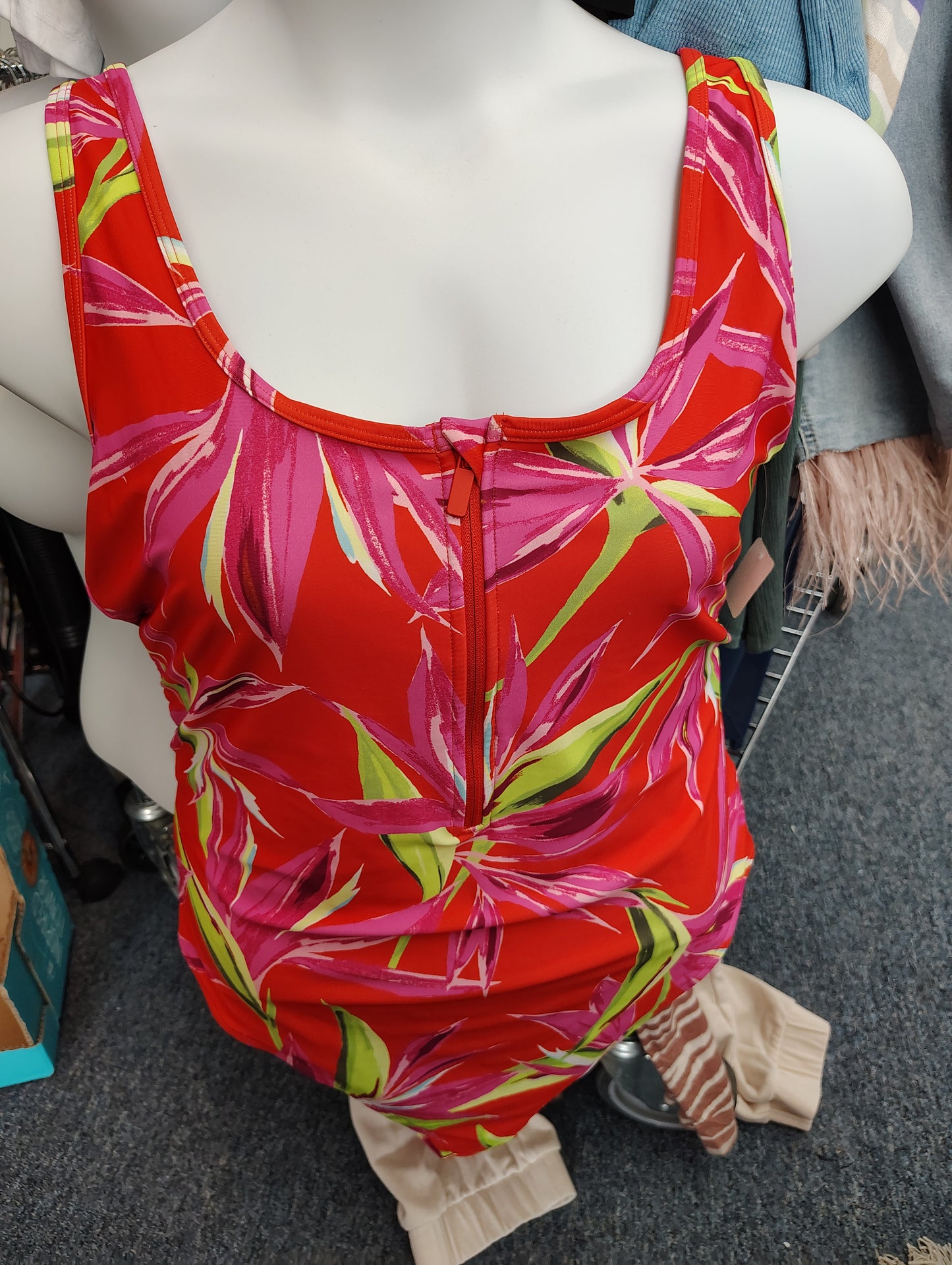 One piece orange tropical floral swimsuit size 3x