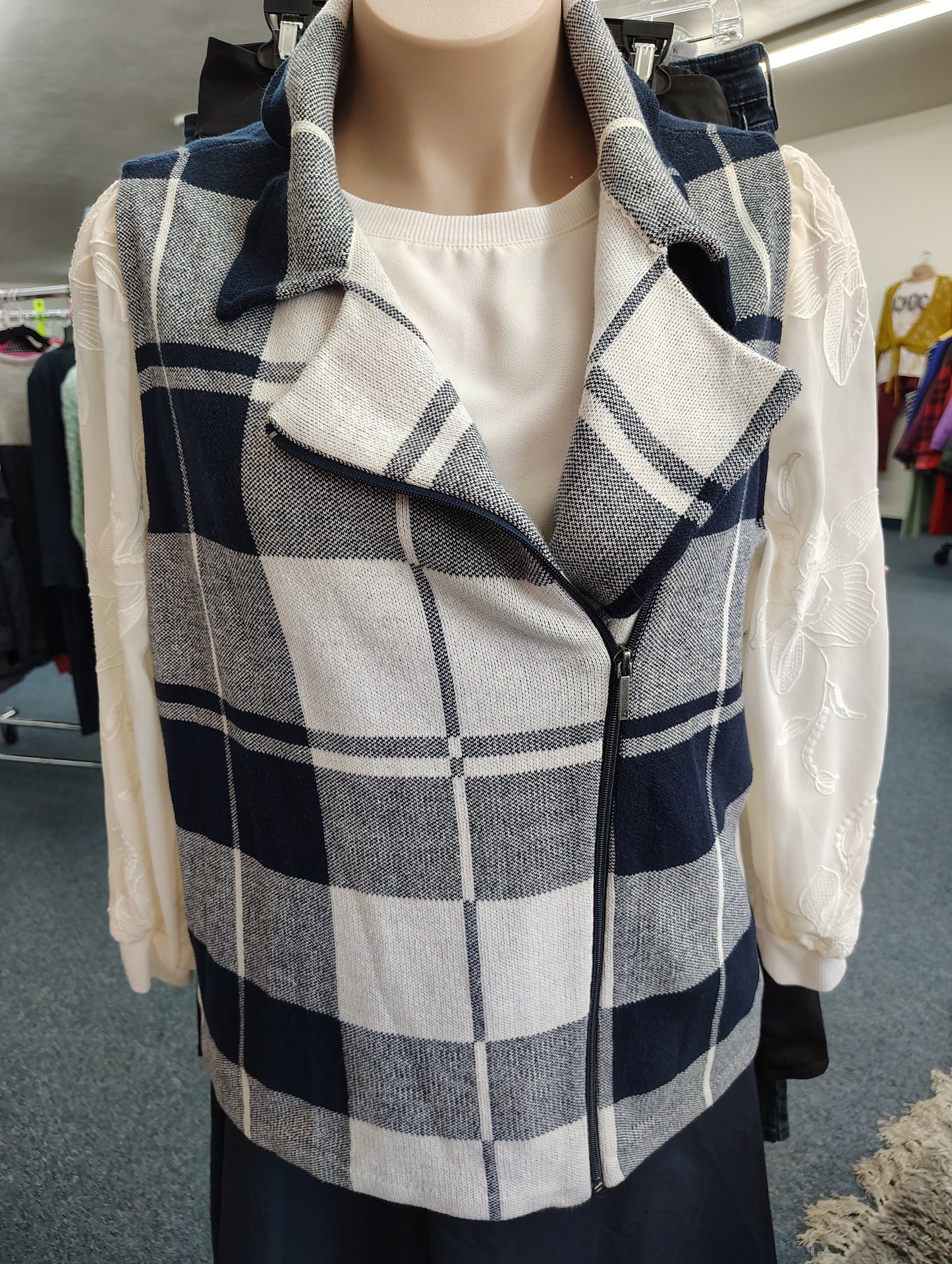 Chaps plaid size zip knit vest size 2x