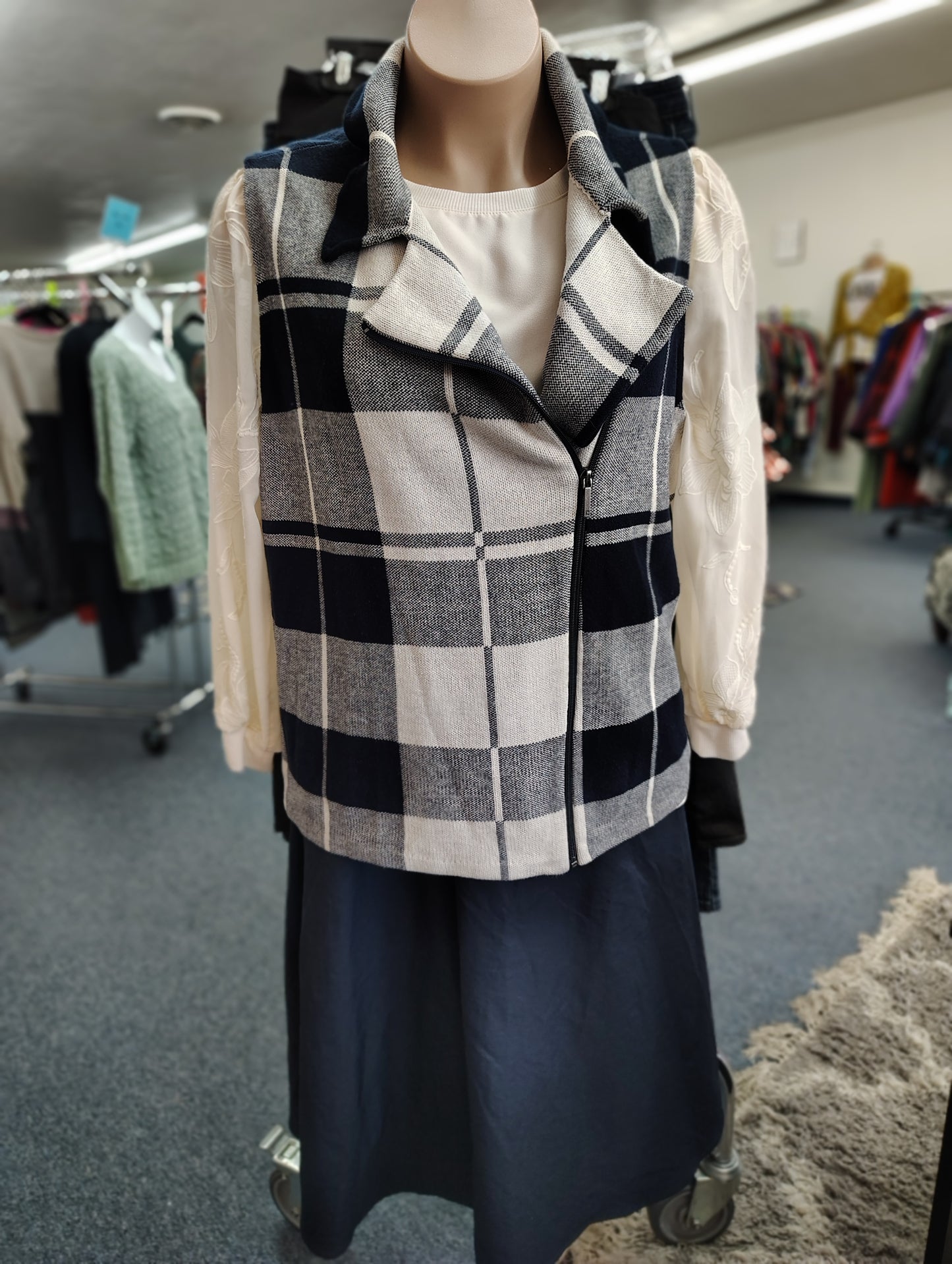 Chaps plaid size zip knit vest size 2x