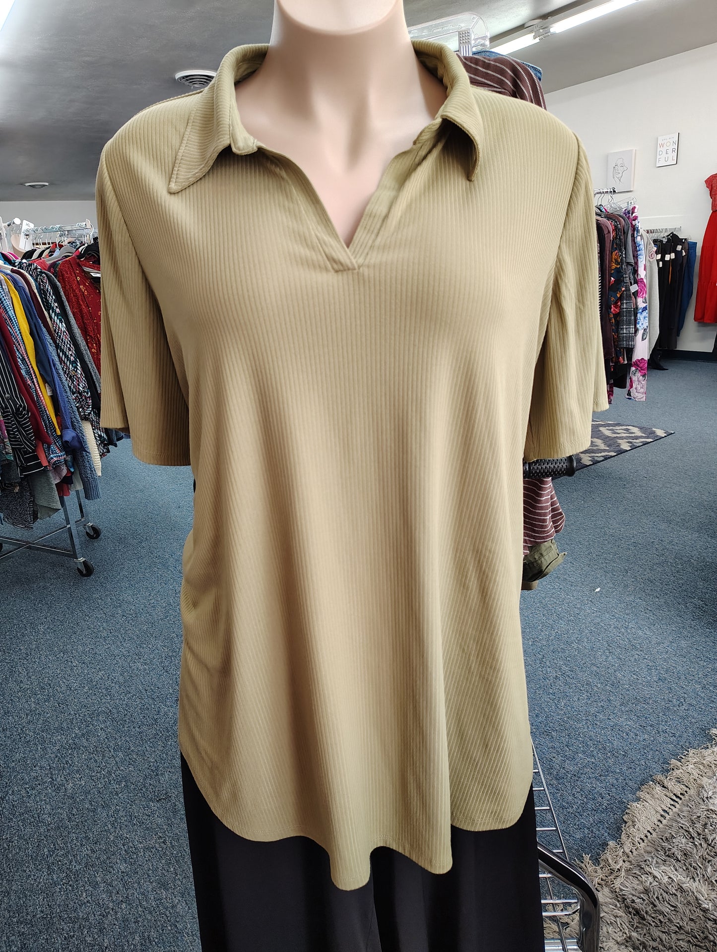 Lane Bryant green ribbed polo top size 4x