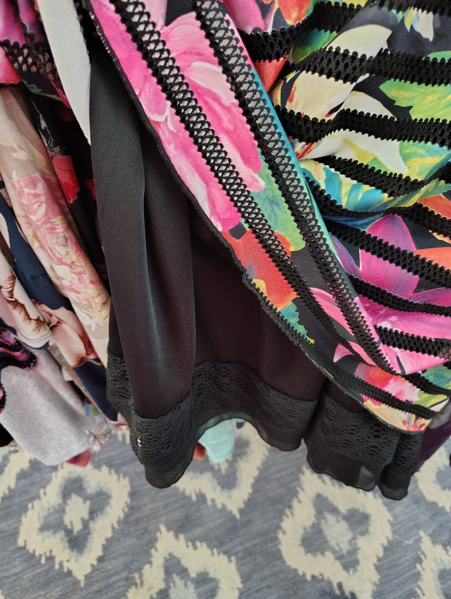 Twofer striped and floral top with black lace underneath 3x