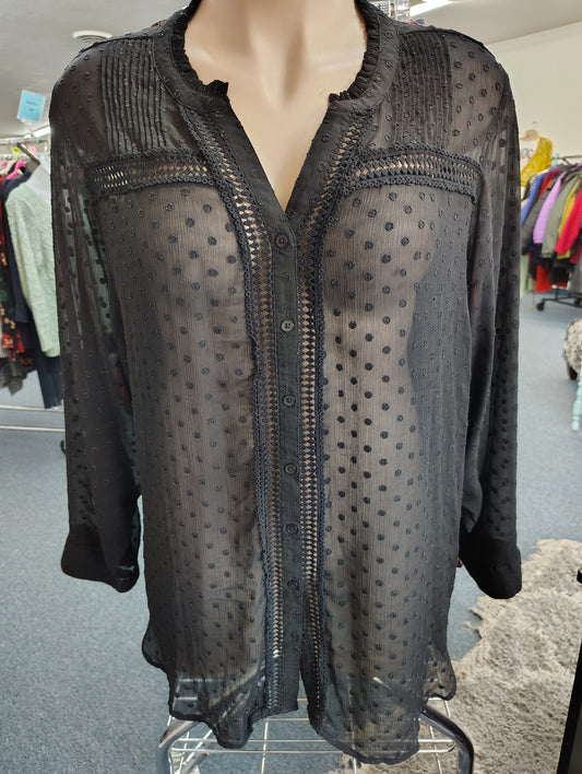 Torrid black raised dot semi sheer long sleeve dressy top size 6x