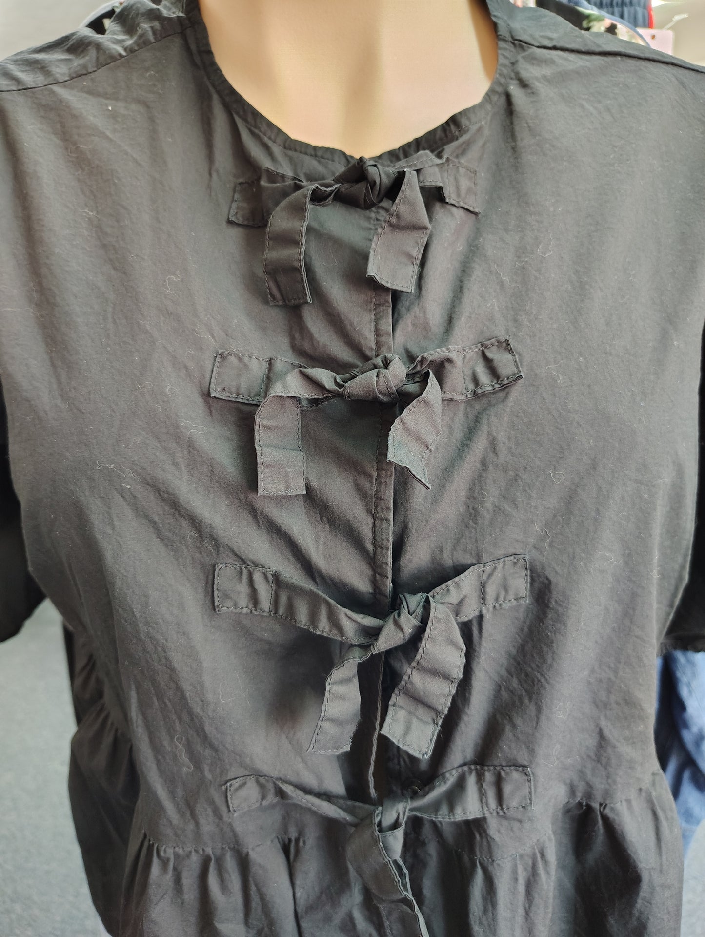 Velvet Heart black bow front babydoll top 2x