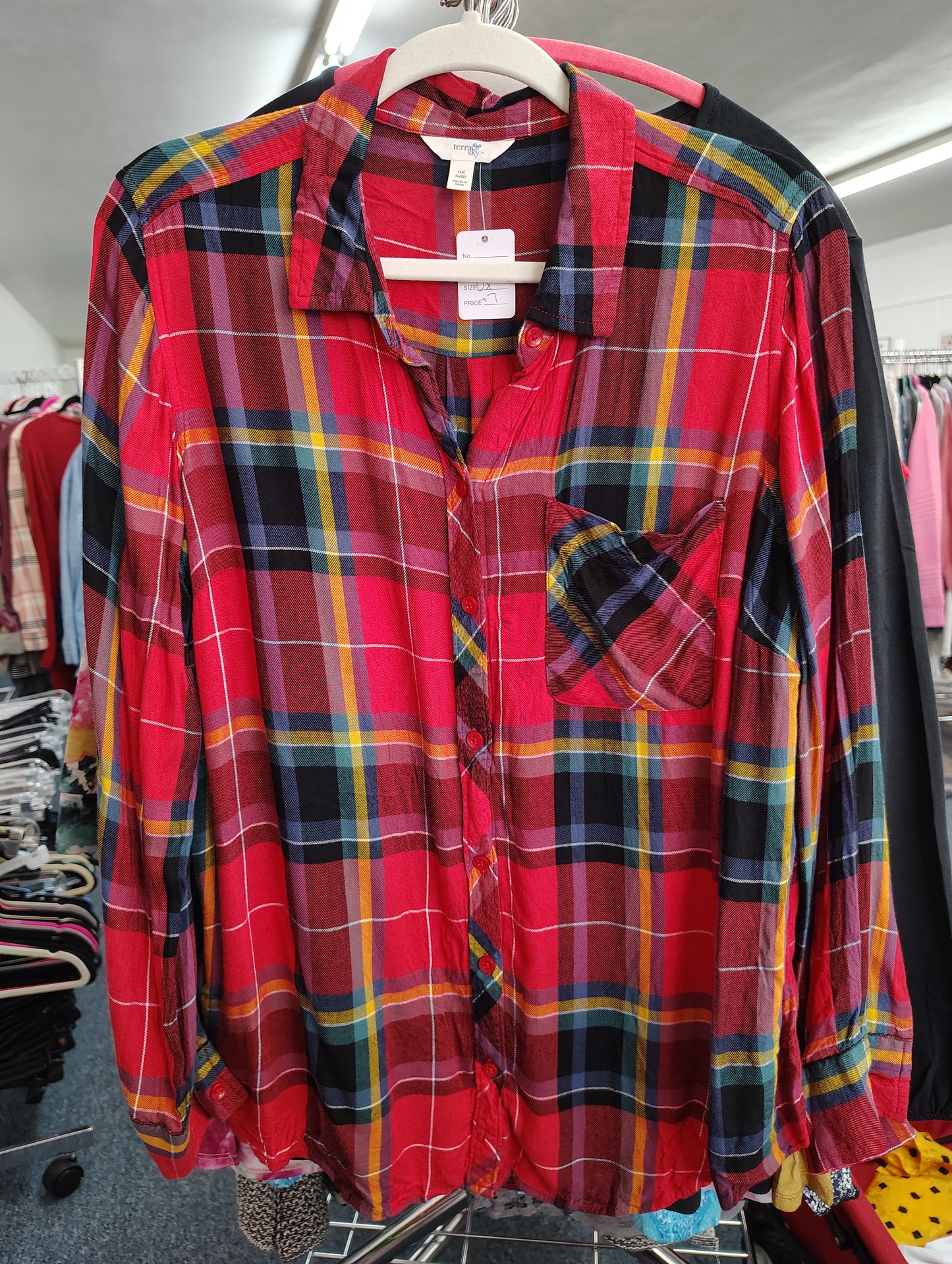 Terra & Sky plaid button front flannel shirt 0x