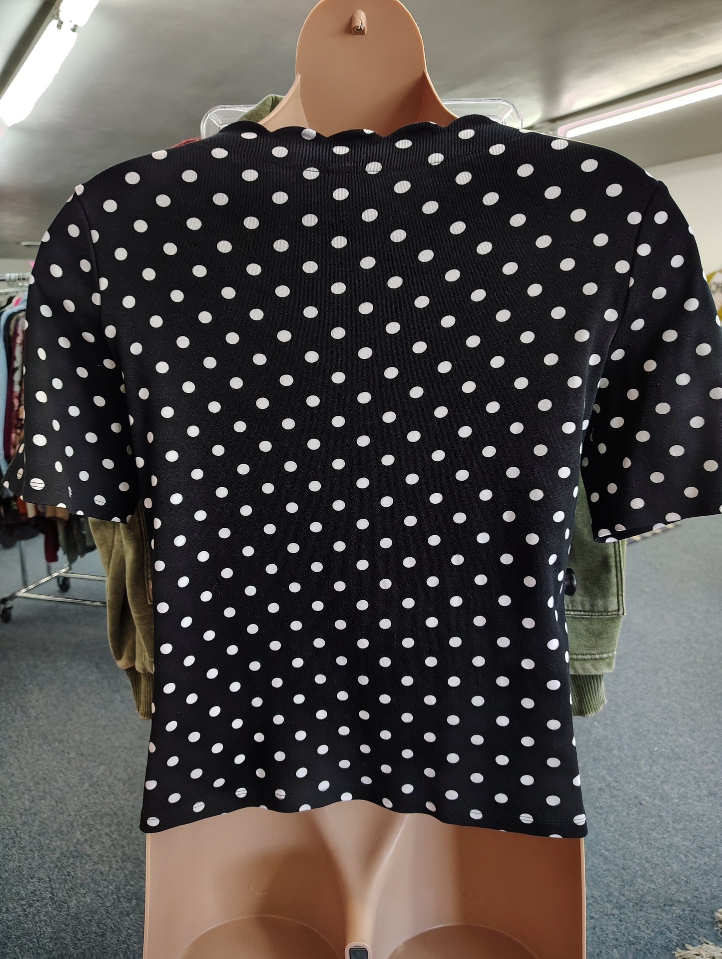 Rafaella black and white polka dot knit top size xl