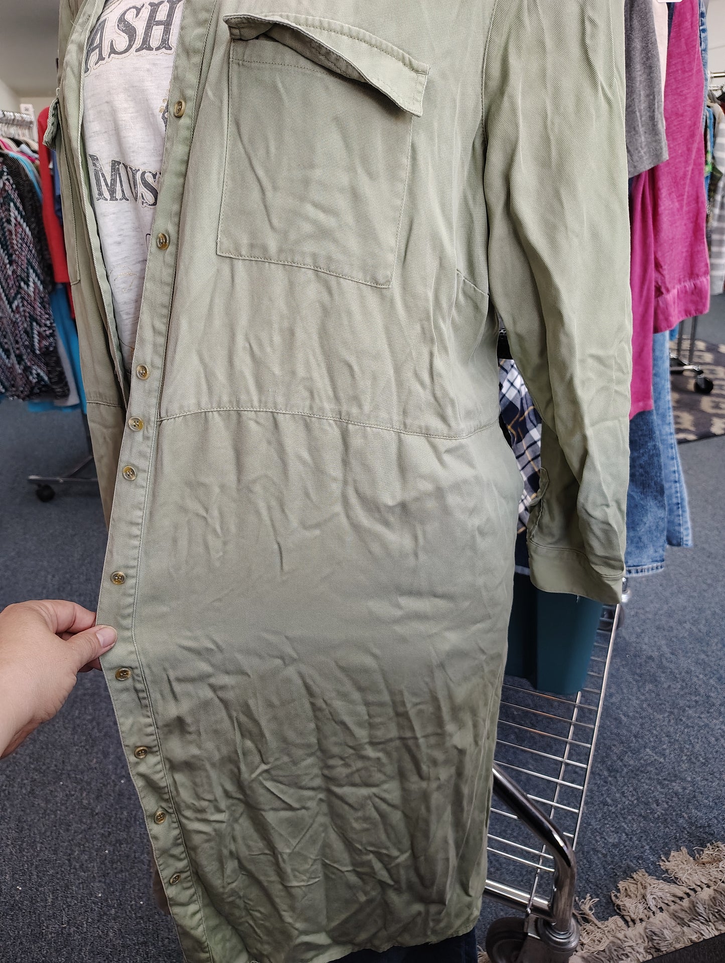 Yesta sage green denim long button front dress jacket 22/24 3x