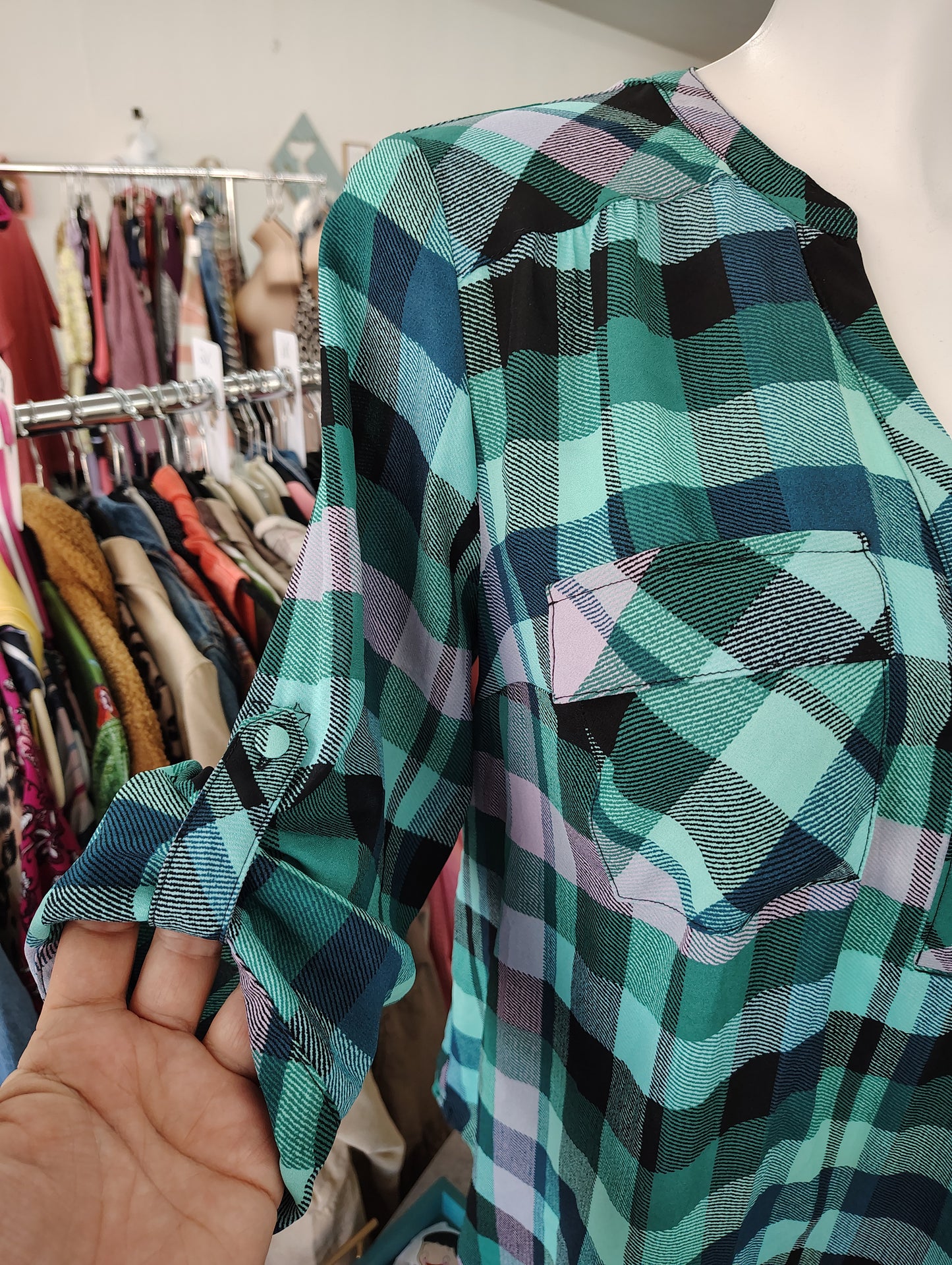 Torrid green plaid no stretch top size 1x