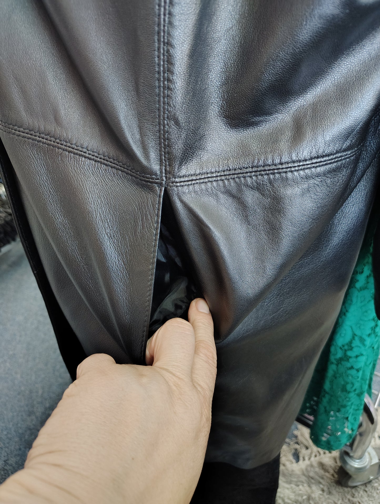 Jessica London black leather long jacket size 32W 5x