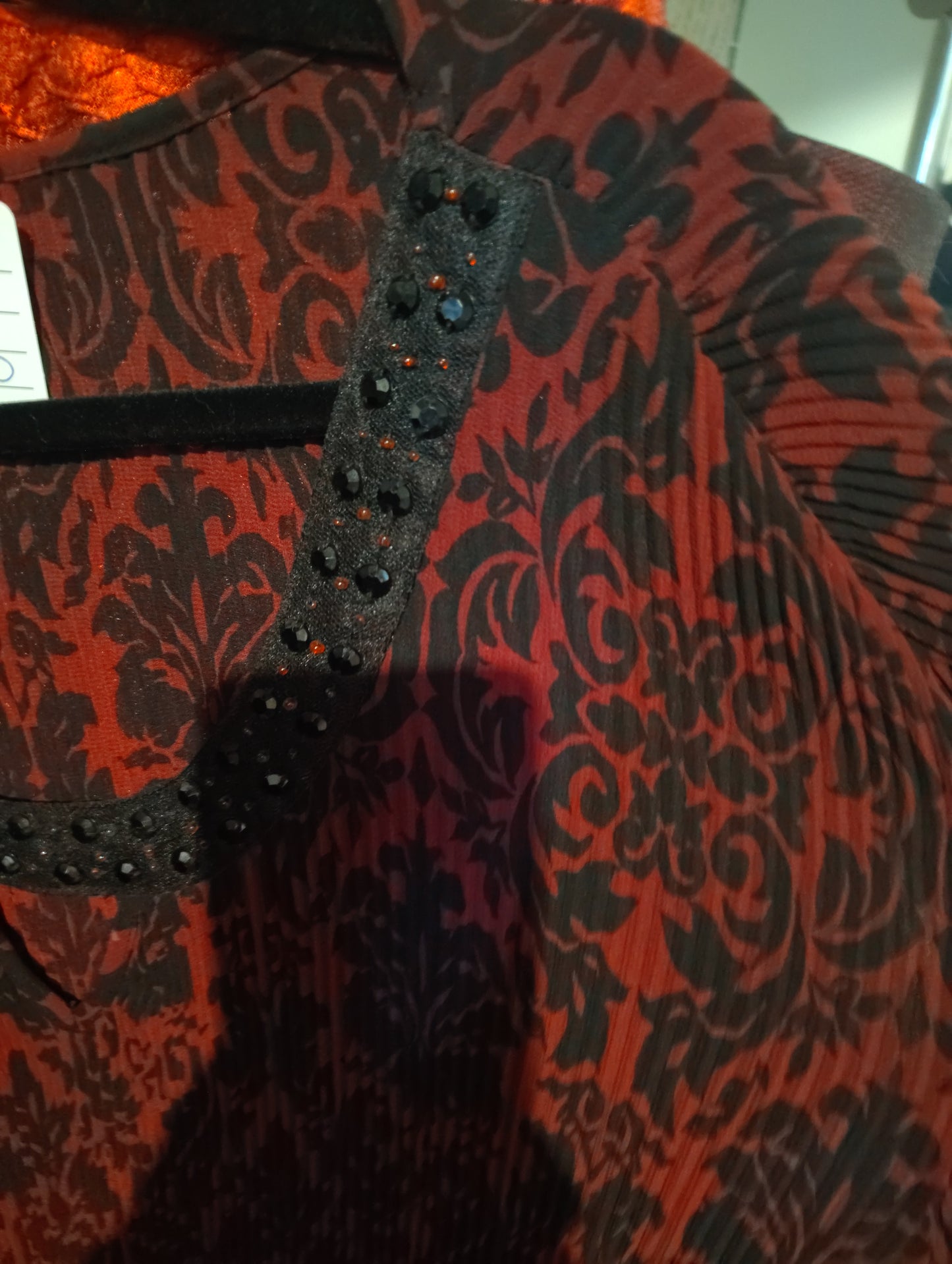 Catherines pleated red paisley top size 3x