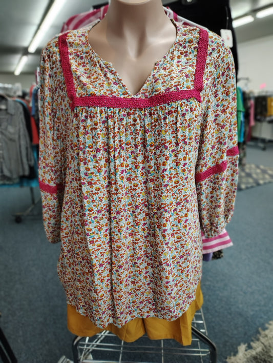 Lane Bryant floral lace trim no stretch top size 4x
