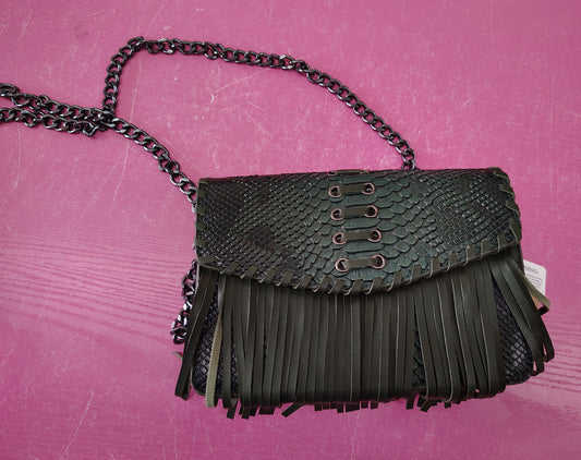Green fringe animal print small handbag new