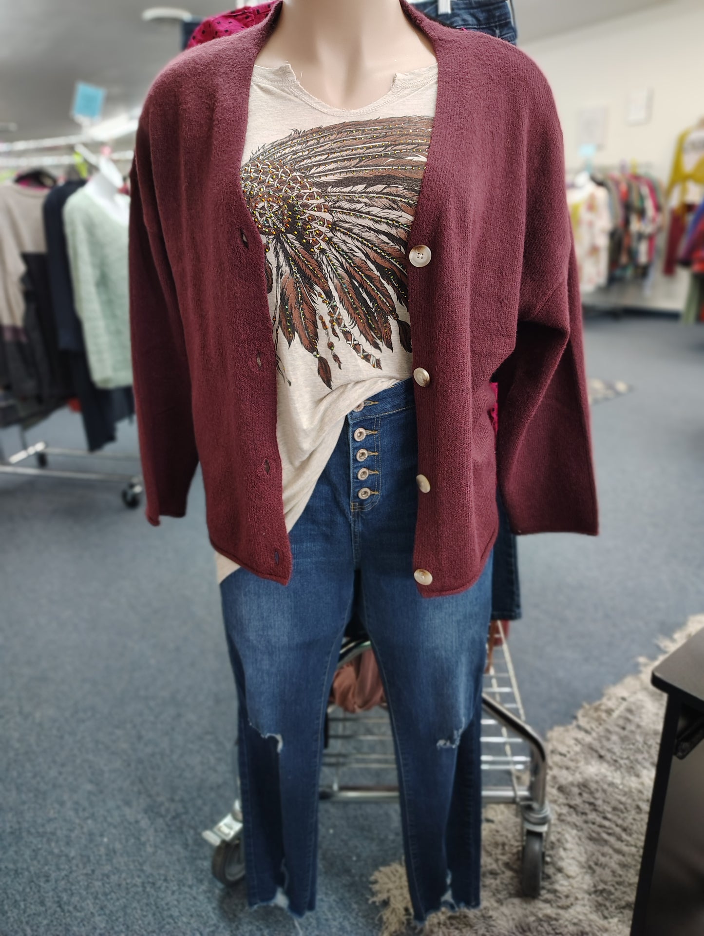 Member Mark maroon cardigan sweater size xxl