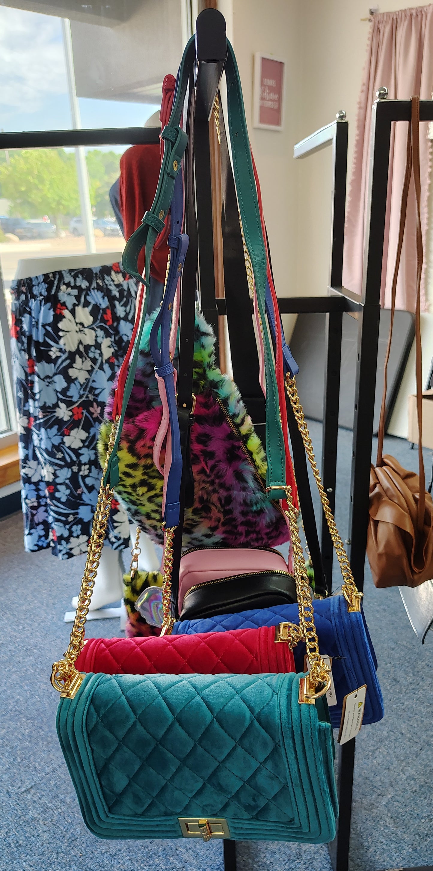 New teal quilted velvet crossbody bag purse