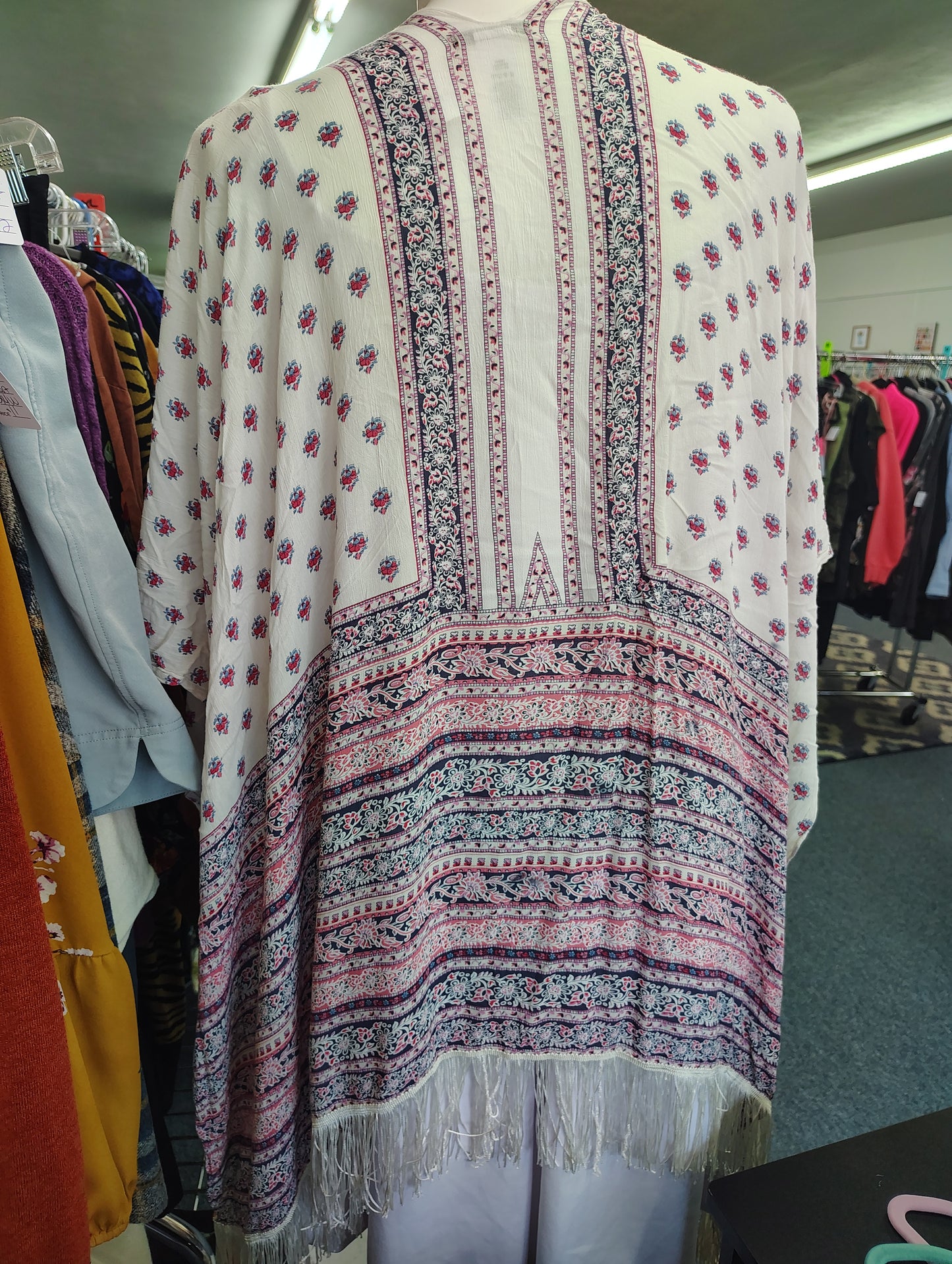 Fringe open front kimono one size