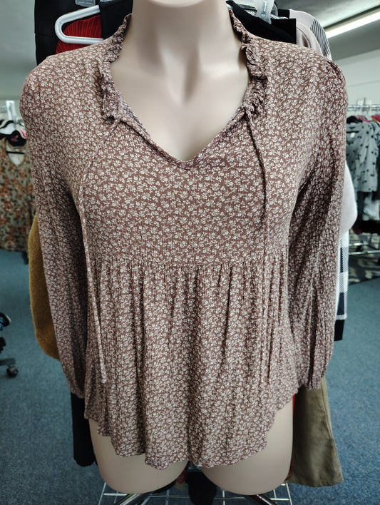 White Birch floral brown babydoll top size 2x