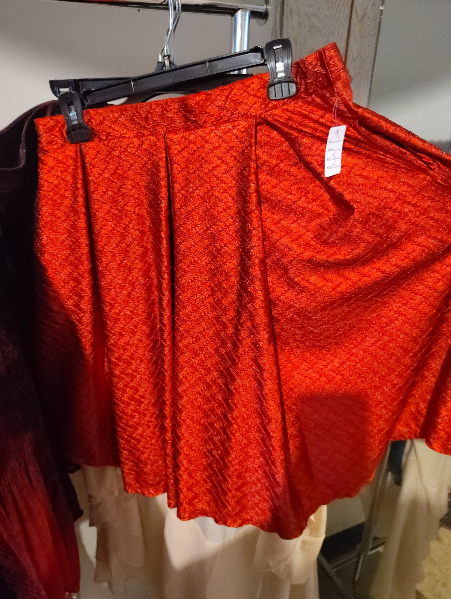 Lularoe red shiny pleated pull on skirt size xl