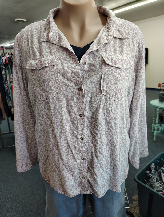 Molly & Isadora purple floral button up top size 3x
