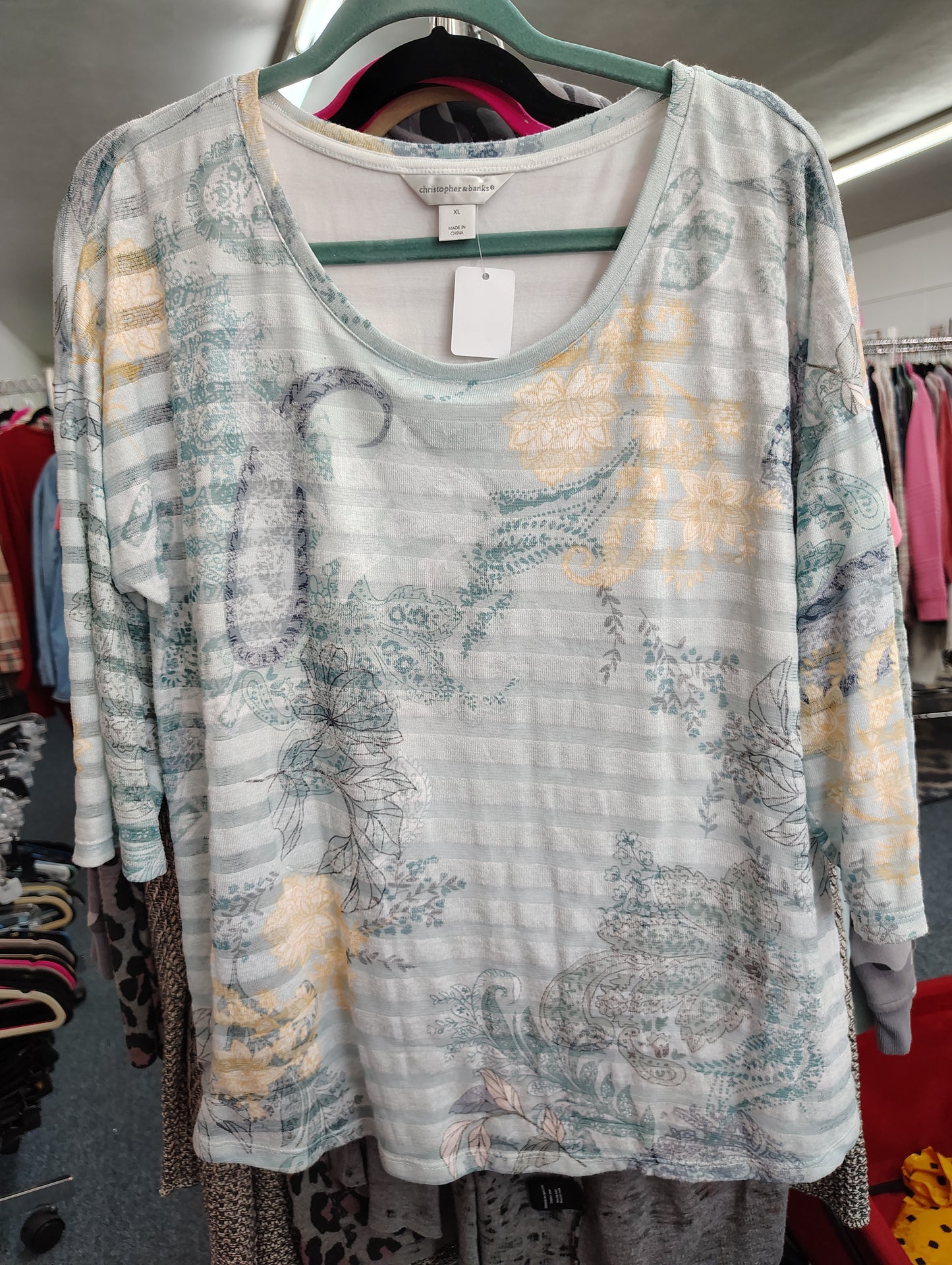 Christopher & Banks striped paisley top size XL