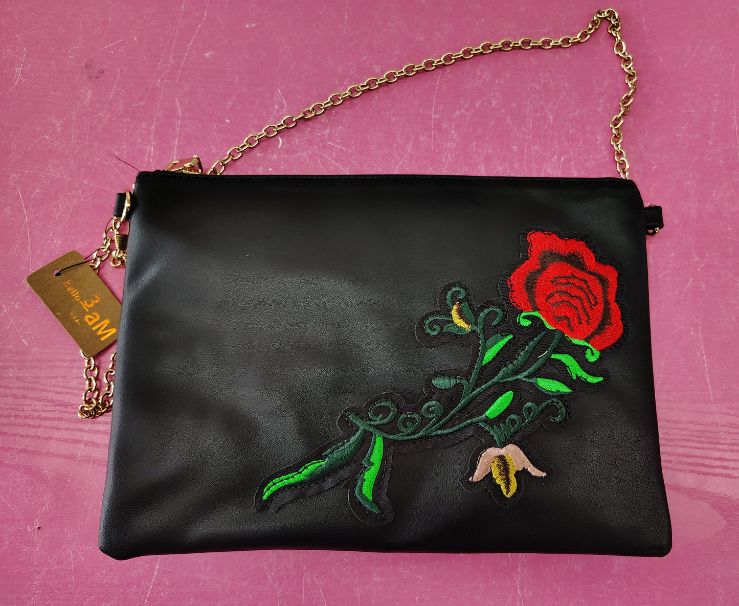 Black rose new clutch bag zip top chain strap