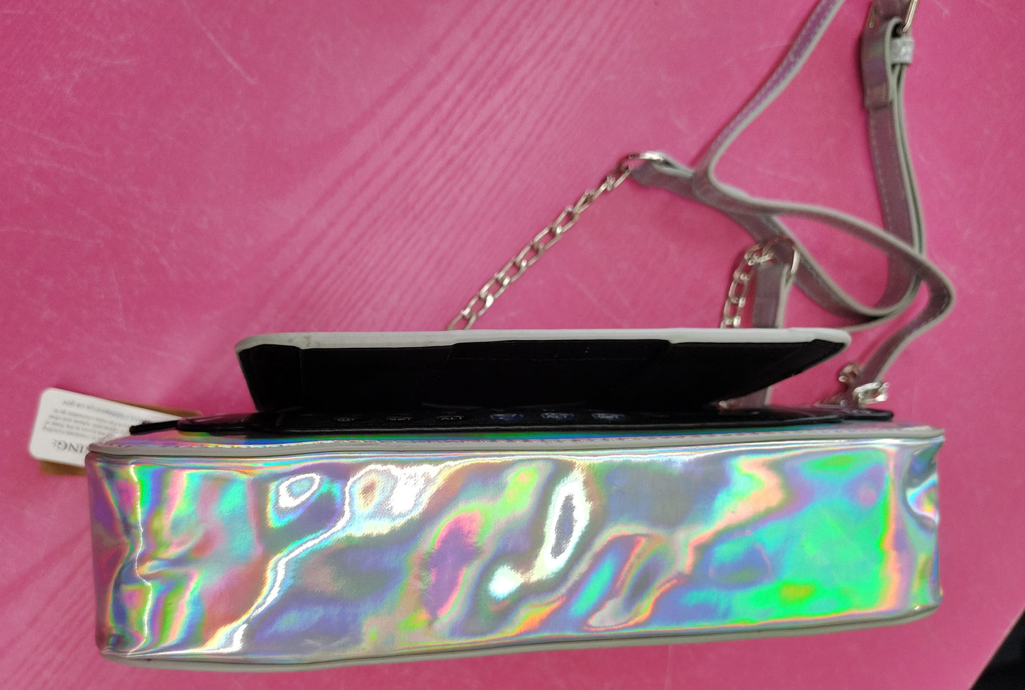 Retro cell phone zip top bag new shiny silver