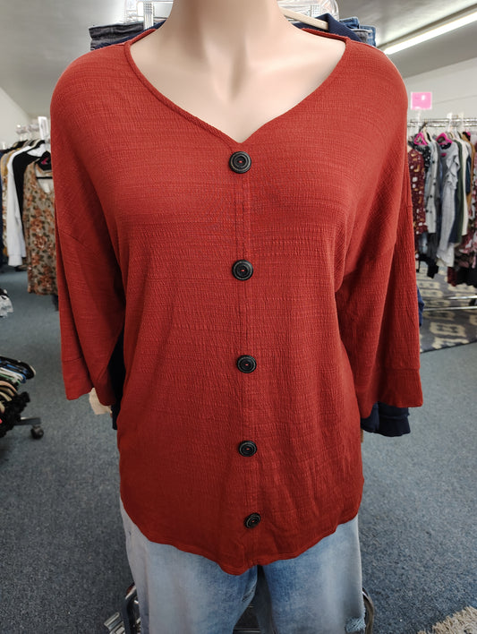 CJ Banks orange buttons drop shoulder top size 3x