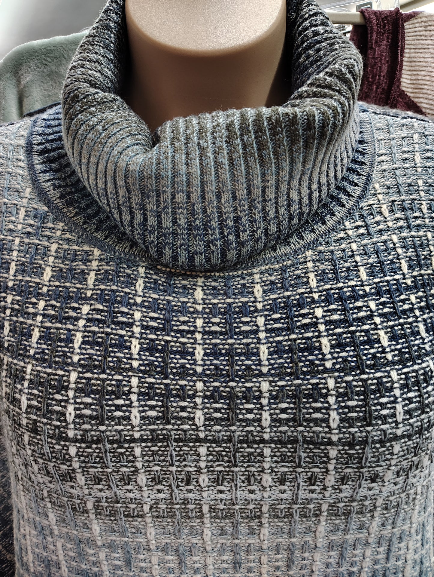 Striped short sleeve turtleneck sweater cape one size