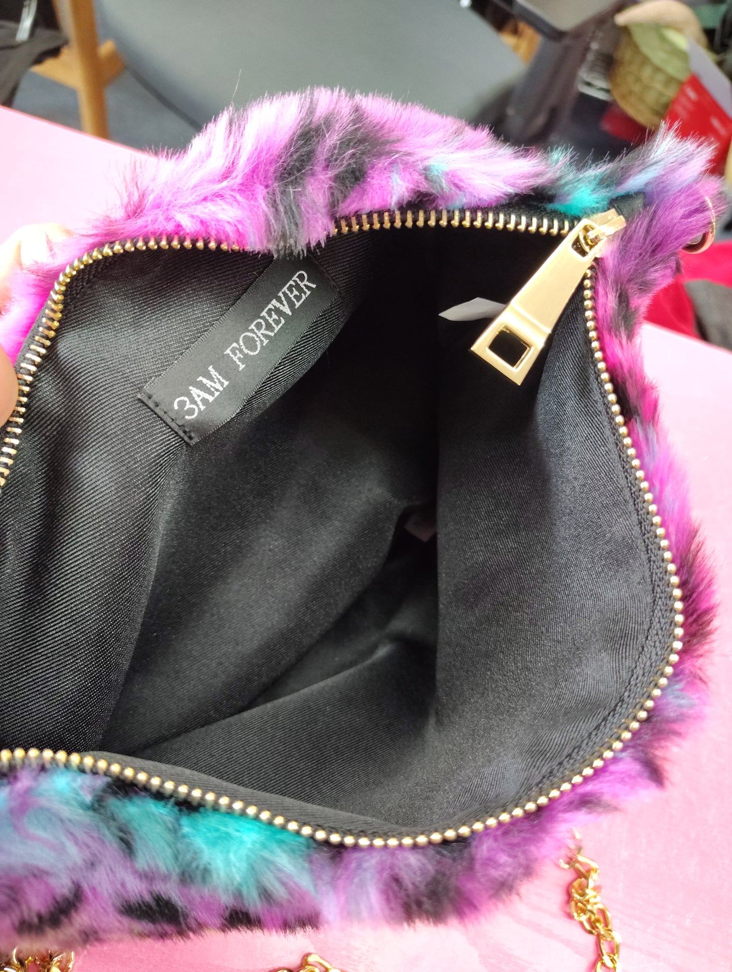 New fuzzy rainbow crossbody clutch bag