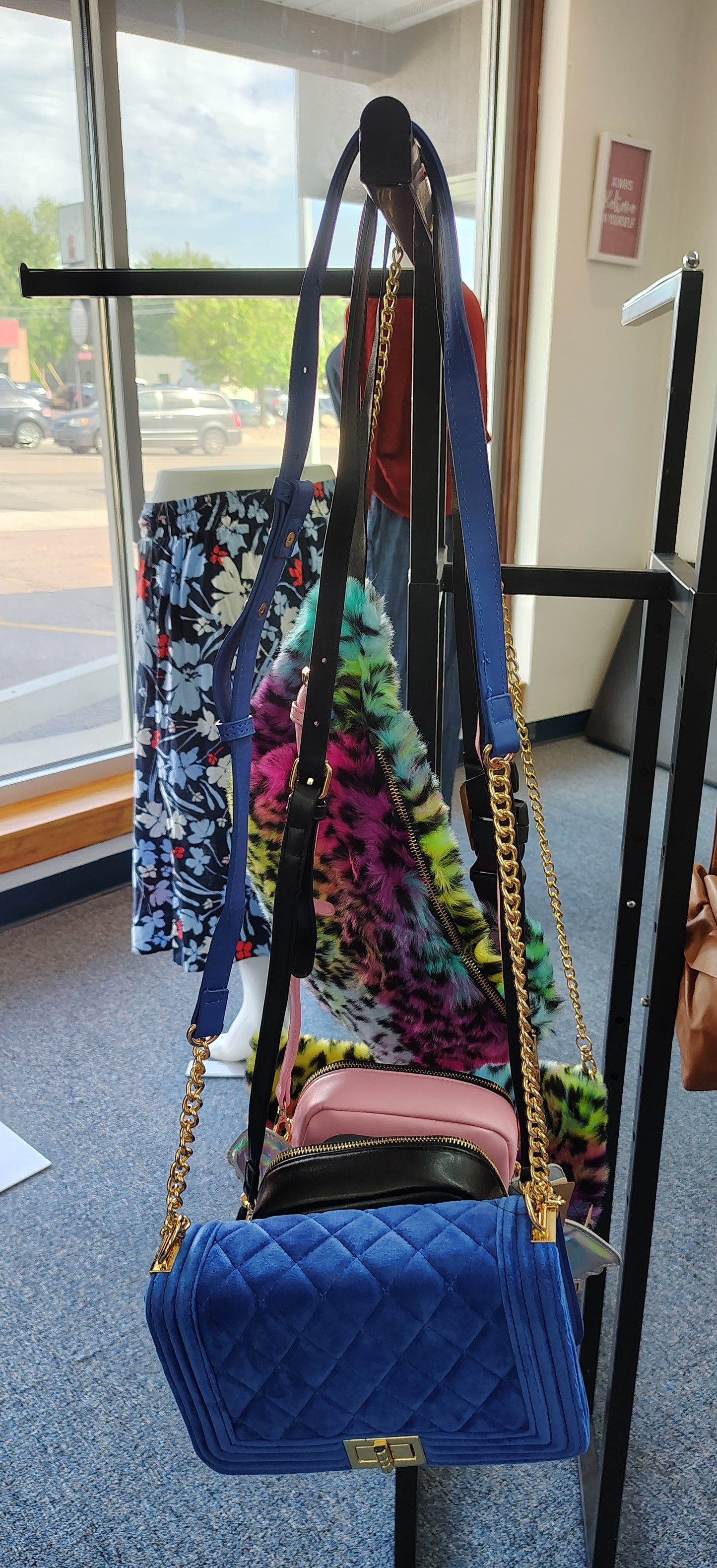 New blue quilted velvet crossbody bag purse